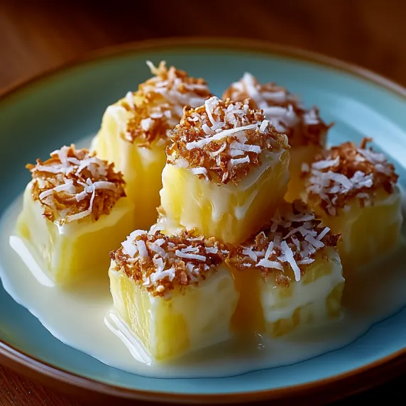 A plate of food with coconut on top.