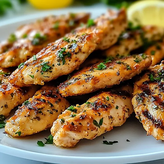A plate of grilled chicken with herbs.