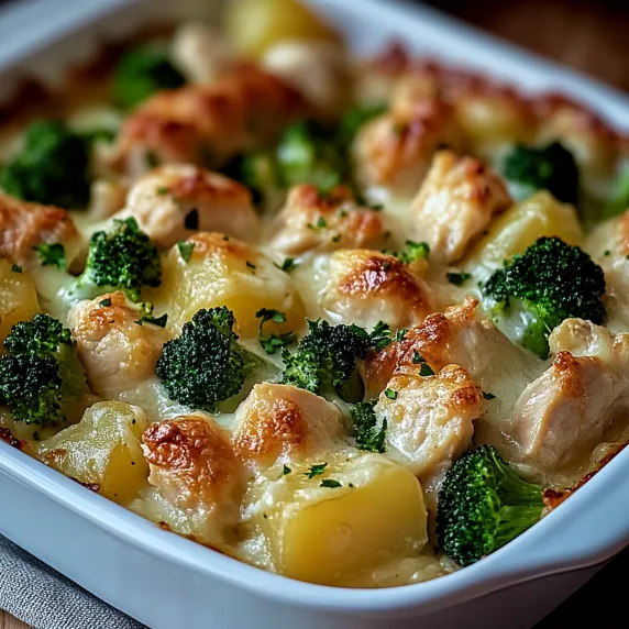 A dish of food with broccoli and potatoes.