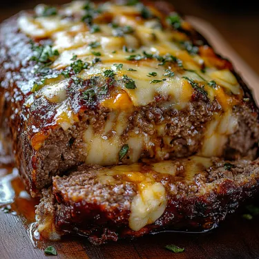 A piece of meat with cheese on it.