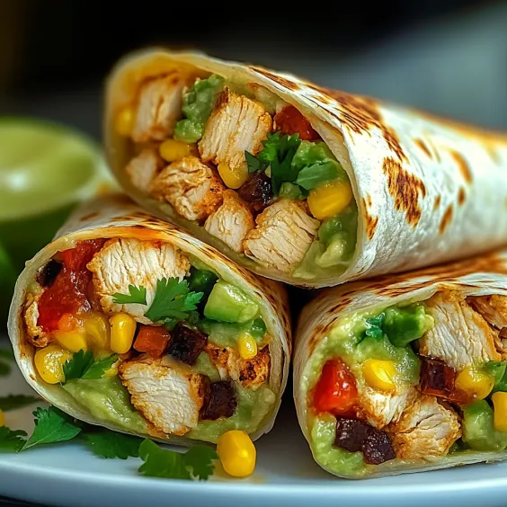A plate of food with a burrito and a lime.