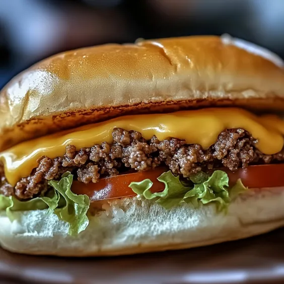 A burger with cheese and tomato on a plate.