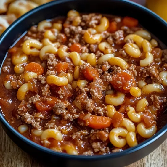A bowl of food with noodles and meat.