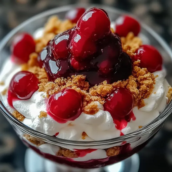 A glass of red berries and whipped cream.
