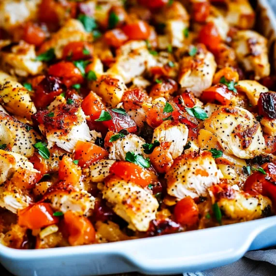 A dish of chicken and tomatoes.