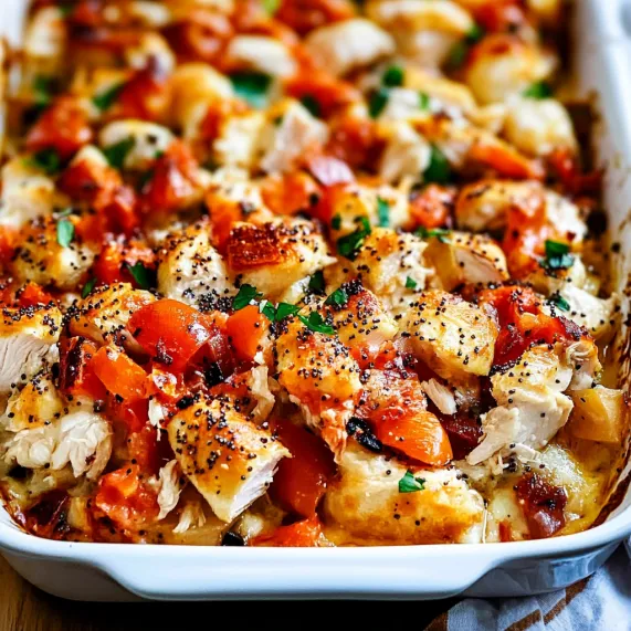 A pan of food with chicken, tomatoes, and potatoes.