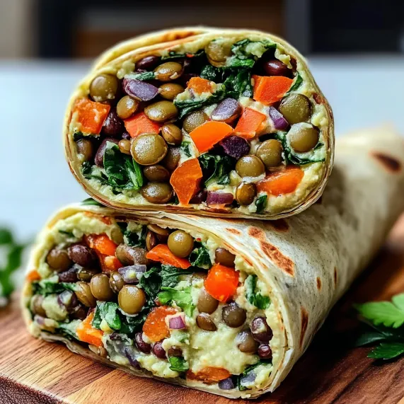 A wrap filled with vegetables and beans.
