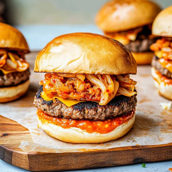 A burger with meat, cheese, and coleslaw.