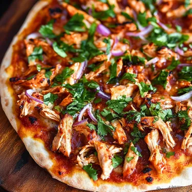 A pizza with chicken and vegetables on it.