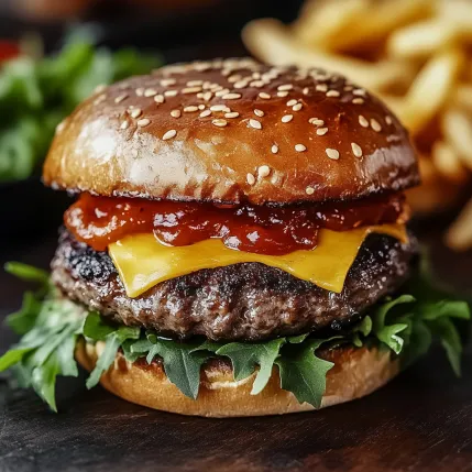 A burger with ketchup and mustard on a bun.