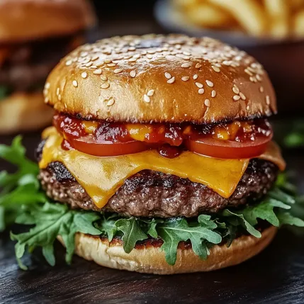 A burger with tomato and lettuce.