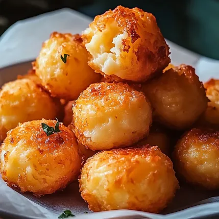 A stack of cheese balls on a plate.