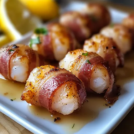 A plate of food with bacon wrapped around them.