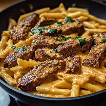 A bowl of pasta with meat and sauce.