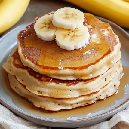 A stack of pancakes with bananas on top.