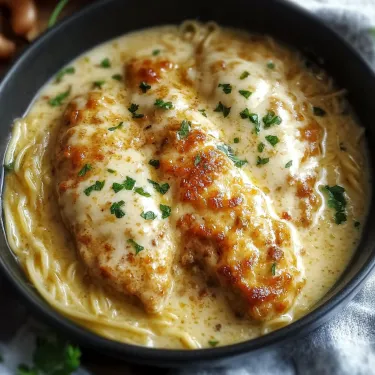 A bowl of pasta with chicken and vegetables.