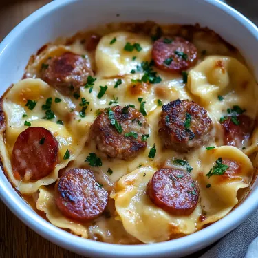 A bowl of food with meatballs and pasta.