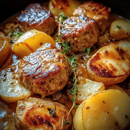 A bowl of meat and potatoes.