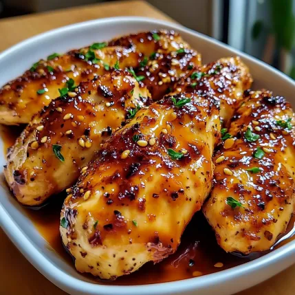 A bowl of chicken with a sauce.