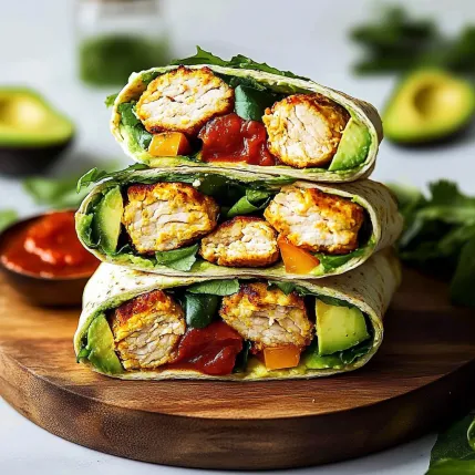 A stack of chicken and avocado wraps.