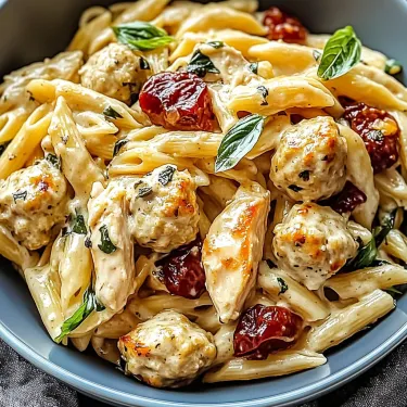 A bowl of pasta with meatballs and sauce.