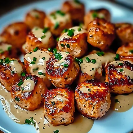 A plate of meatballs with gravy.