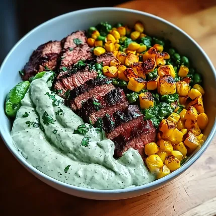A bowl of food with meat and vegetables.