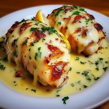 A plate of food with lemon on top.
