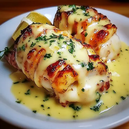 A plate of food with a lemon wedge on top.