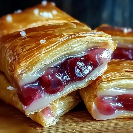 Two pieces of pastry with jelly on top.