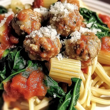 A plate of pasta with meatballs and sauce.