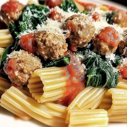 A plate of pasta with meatballs and sauce.