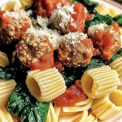 A plate of pasta with meatballs and sauce.