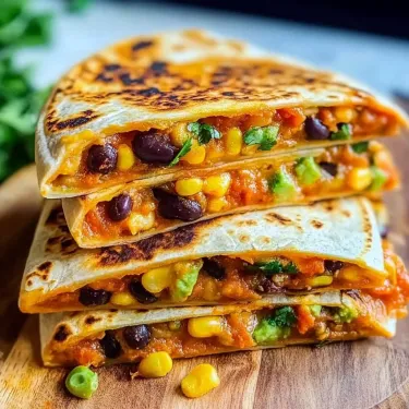 A stack of three burritos with beans and corn.