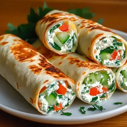 A plate of food with a wrap and a cucumber.