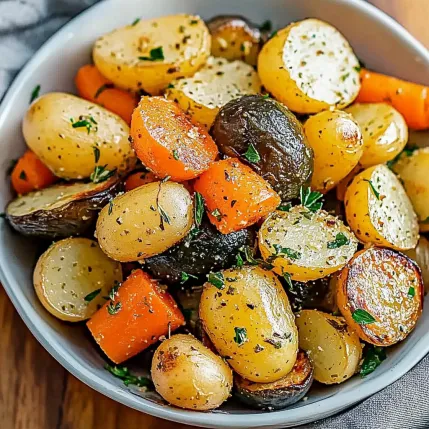 A bowl of vegetables including carrots and potatoes.