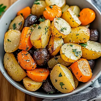 A bowl of vegetables including carrots and potatoes.