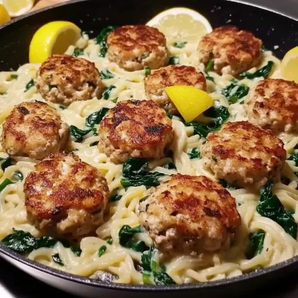 A pan of food with lemon wedges on top.