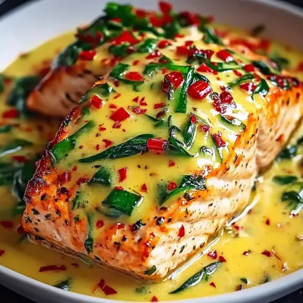 A white bowl with a piece of fish and sauce.