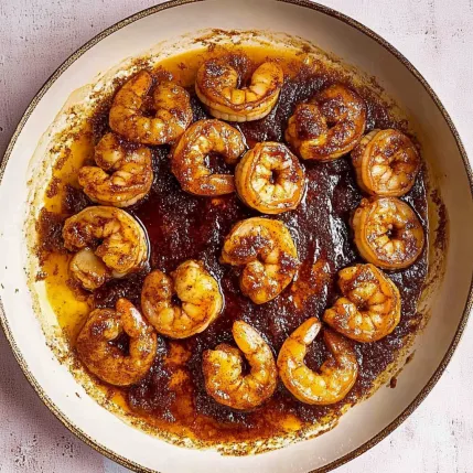 A plate of shrimp with sauce.