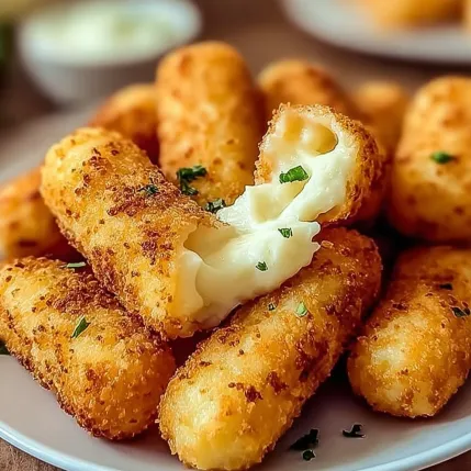 A plate of cheese sticks with a dollop of cheese on top.