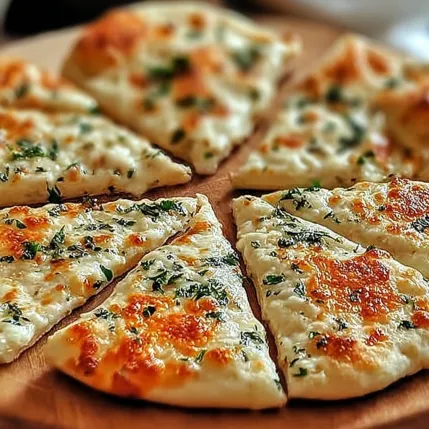 A pizza with cheese and herbs on it.
