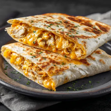 Two pieces of chicken with cheese on a plate.