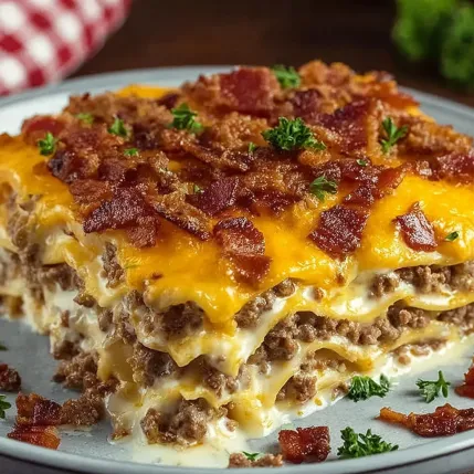 A plate of food with bacon and cheese.