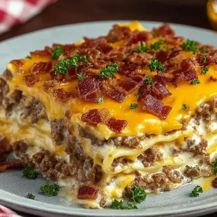 A plate of food with bacon and cheese.