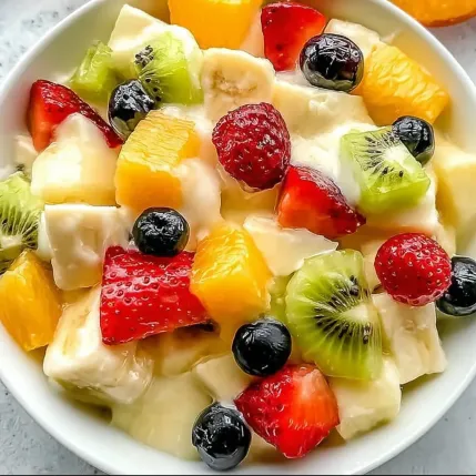 A bowl of fruit with strawberries, kiwi, and blueberries.