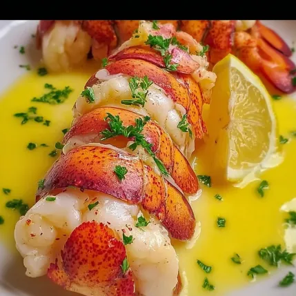 A plate of lobster with lemon and herbs.