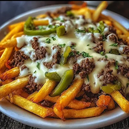 A plate of food with cheese and peppers.
