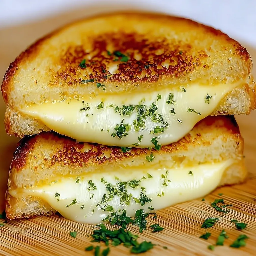 Two grilled cheese sandwiches on a wooden table.