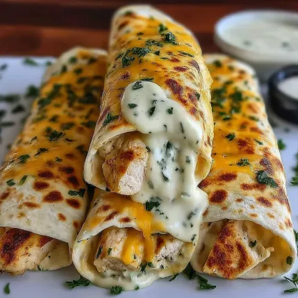 A plate of food with a white sauce.